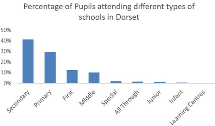 Percentage of Pupils attending different types of school in Dorset